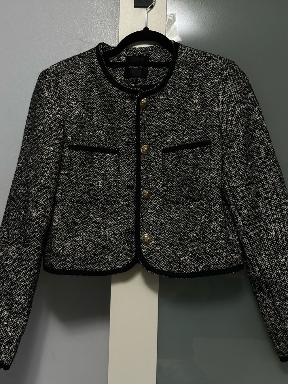 Dynamite Black & White Tweed Cropped Blazer